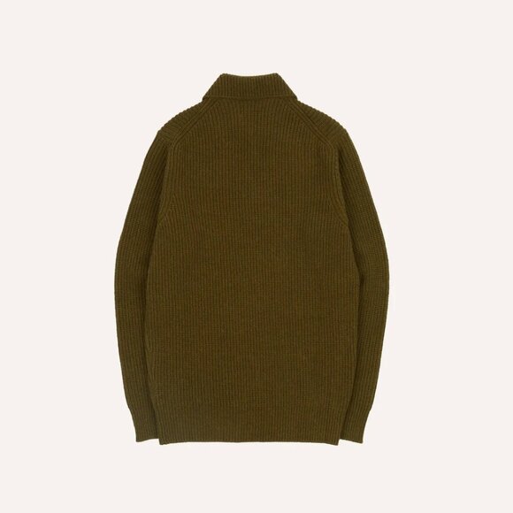 Drake's Olive Alpaca Lambswool Ribbed Integral Collar Jumper/Sweater, Size Small - Picture 2 of 6
